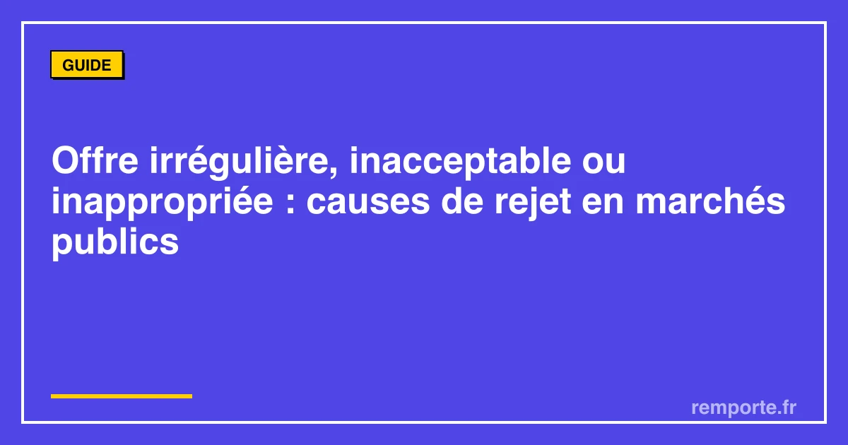 Guide offre irrégulière inacceptable inappropriée causes de rejet marchés publics